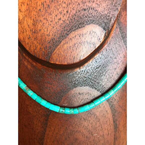 Vtg Heishi Necklace Graduated Turquoise Beads Shell Beads Santo Domingo Native - Picture 3 of 9